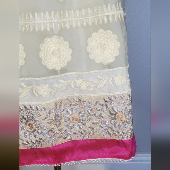 Vintage 70s Embroidered Sheer Lace Boho Chikankari Kurti Midi Maxi Dress - Picture 2 of 8